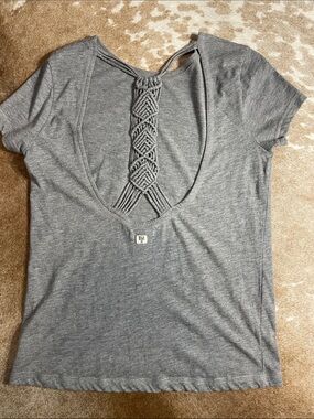 Billabong Gray Short Sleeve Tee with Braided Open Back Detail